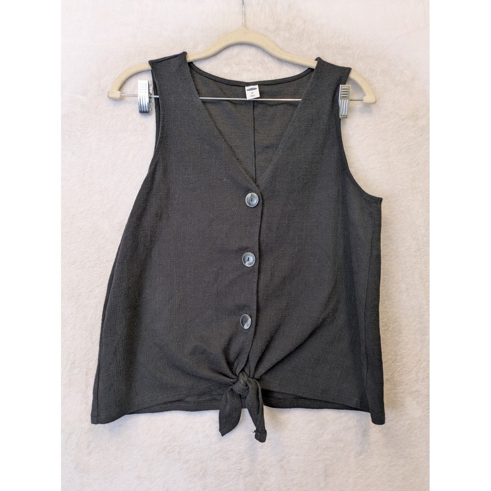 Old Navy Womens Medium Dark Gray Tie Front Button V-Neck Sleeveless Tank Top